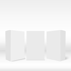 Set of various 3D blank package boxes. Vector.