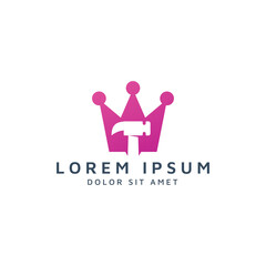 crown and hammer negative space logo design