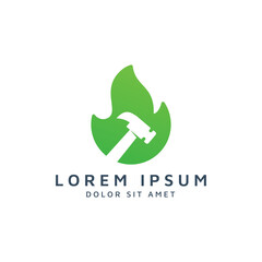 fire and hammer negative space logo design