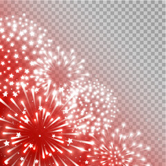 Starry shiny fireworks on red transparent background - vector element for holiday design