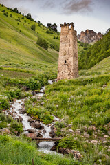 Watch tower built between 9th and 13th century in village of Adishi, Svaneti, Georgia