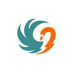 simple modern swan with negative space lightning vector icon