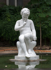 Tbilisi, Georgia: Sculpture in a pool at the entrance of the National Botanical Garden of Georgia.