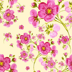  Seamless pattern watercolor gentle spring flowers with buds