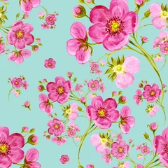 Foto op Canvas  Seamless pattern watercolor gentle spring flowers with buds © Irina Chekmareva