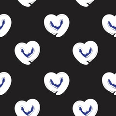 Black and White Heart shaped brush stroke seamless pattern background