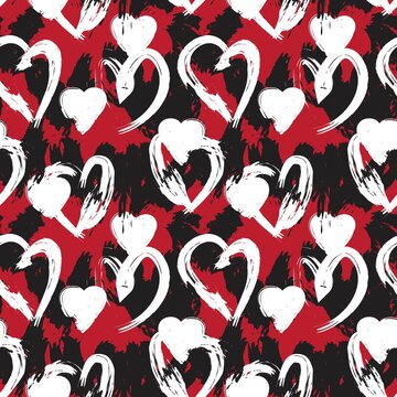 Red Heart shaped brush stroke seamless pattern background