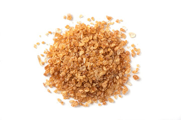 Top view Crystal brown sugar isolated on white background.