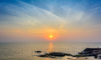 Someswar sea beach during sunset at Arabian sea in Mangalore India.