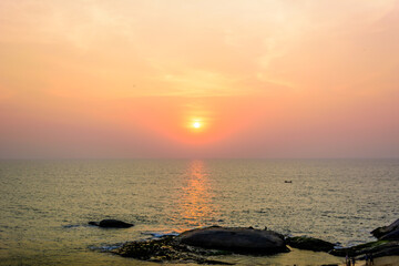 Fototapeta na wymiar Someswar sea beach during sunset at Arabian sea in Mangalore India.
