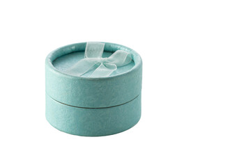 Turquoise, blue round gift box for jewelry isolated on white . Wedding, romantic concept. Jewelry.