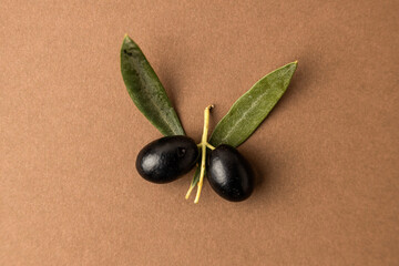black olives background brown background