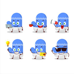 New blue gloves cartoon character with various types of business emoticons