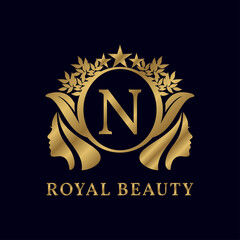 letter N with ladies face luxurious alphabet for bridal, wedding, beauty care logo, personal branding image, make up artist, or any other royal brand and company