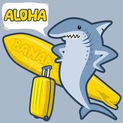 funny shark came to surf and says aloha
