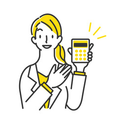 親切に案内をするビジネスウーマンのイラスト　シンプルでお洒落な線画