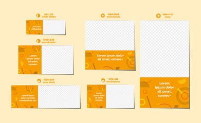 All social media modern linear template. With yellow mask area. Profile photo. Ready template.