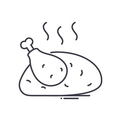 Roast chicken icon, linear isolated illustration, thin line vector, web design sign, outline concept symbol with editable stroke on white background.