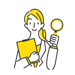 親切に案内をするビジネスウーマンのイラスト　シンプルでお洒落な線画