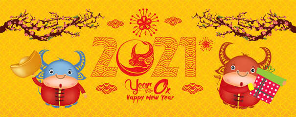 Happy Chinese new year 2021 chinese the year of the ox zodiac, Chinese new year 2021 year of the ox banner
