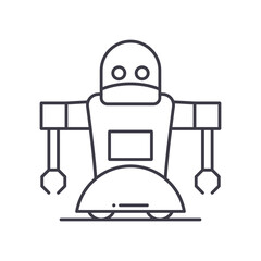 Robot concept icon, linear isolated illustration, thin line vector, web design sign, outline concept symbol with editable stroke on white background.