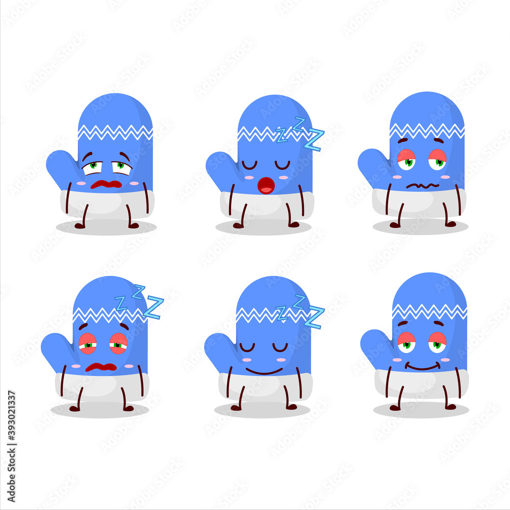 Sticker Cartoon character of new blue gloves with sleepy expression