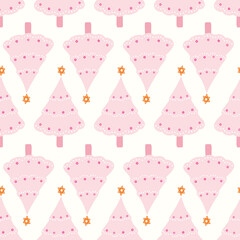 Christmas tree pattern background cute vector festive decorative repeat design. Vector seasonal illustration in pink. 