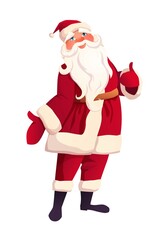 Santa Claus with thumbs up. Cartoon vector illustration for Christmas and New Year greeting cards. 