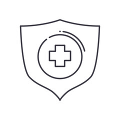Risk shield icon, linear isolated illustration, thin line vector, web design sign, outline concept symbol with editable stroke on white background.