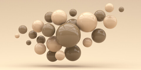 Abstraction illustration. Brown spheres with on a beige background. 3d render illustration. Illustration for advertising.