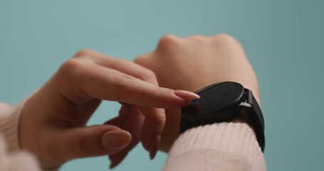 Hands of woman with smart watch, closeup - Powered by Adobe