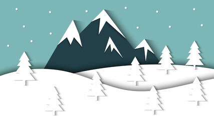 landscape of winter season background vector with paper cut style