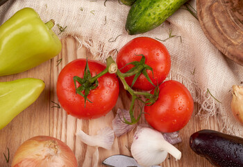 vegetables on a wooden table