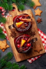 Christmas greeting card with cookies and mulled wine