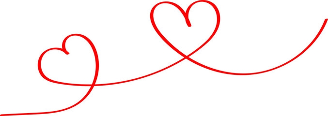 Two red hearts - contour drawing for emblem or logo. Template for a greeting card for Valentine's day, romantic sign of lovers.