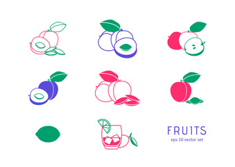 Fruits vector icons set on white background.