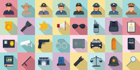 Policeman icons set. Flat set of policeman vector icons for web design