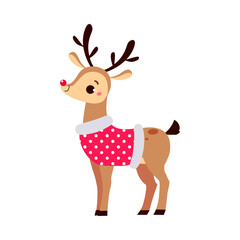 Adorable Christmas Fawn Character, Merry Xmas and New Year, Happy Winter Holidays Concept Cartoon Style Vector Illustration