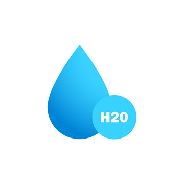 Water drop icon logo in flat blue design. H2O. Chemical formula H2O. Vector illustration.