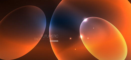 Neon ellipses abstract backgrounds. Shiny bright round shapes glowing in the dark. Vector futuristic illustrations for covers, banners, flyers and posters and other