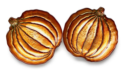 Beautiful plates in shape of pumpkin on white background