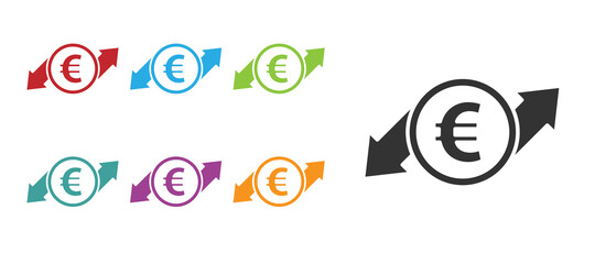 Black Financial growth and euro coin icon isolated on white background. Increasing revenue. Set icons colorful. Vector Illustration.