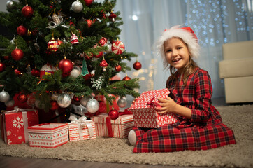 Obraz na płótnie Canvas A child near a Christmas tree