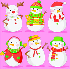 Hand-drawn-snowman-character-collection. | Vector illustration EPS 10.