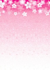 満開の桜の花の明るいイラスト、和紙風の背景素材