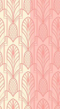 seamless pattern with leaves, pineapple, art deco graphic style for modern wallpaper, and gift wrapping