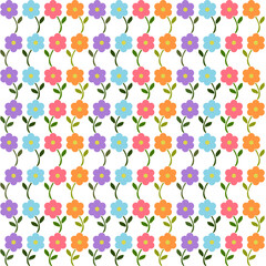 Very colorful seamless pattern design isolated on white background. Sweet pastel flowers are blooming. Suitable for wrapping paper, wallpaper, fabric and etc.
