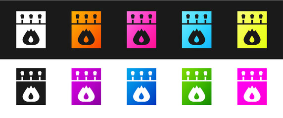 Set Open matchbox and matches icon isolated on black and white background. Vector.