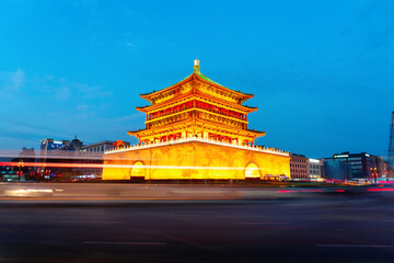 Xi'an , the starting point of the ancient silk road, beautiful bell tower at night, China