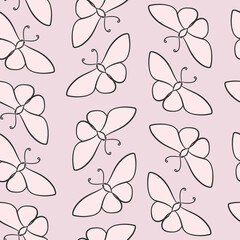 Pastel pink and black butterfly seamless repeat pattern background. Moth pattern, geometric. Butterfly, moth pink pastel pattern background.